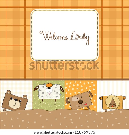 baby shower card with funny cube animals