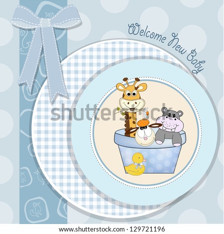 baby boy shower card with animal toys