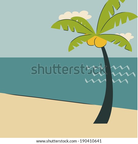 retro beach landscape, illustration in vector format
