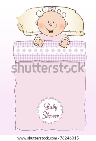 Baby Sleeping Crib on Baby Shower Invitation With A Child Sleeping In His Crib Stock Vector