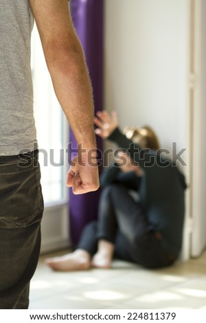Man beating up his wife illustrating domestic violence
