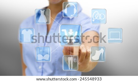Woman using digital interface to shop online