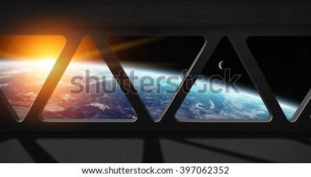 Window view of planet earth from a space station \'elements of this image furnished by NASA\'