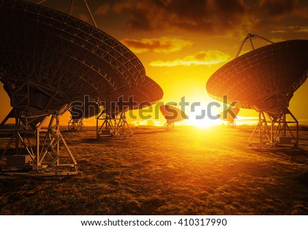 Satellite dish view during colorful sunset