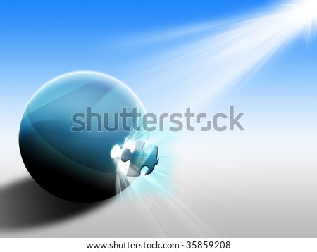 Hope solution Crisis Concept - Abstract Blue Sphere Globe Puzzle