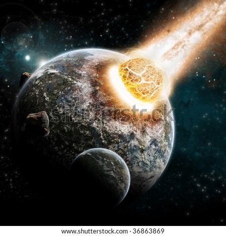 stock photo Universe and planet exploration Earth Apocalypse explosion