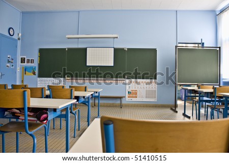Empty classroom in first grade school