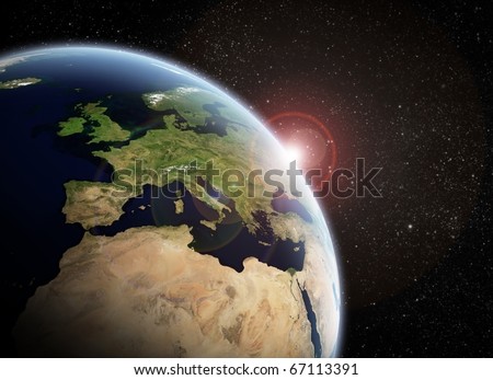 Earth View on View Of The Earth From Space  Europa  Africa Close Up Stock Photo