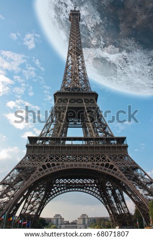 Eiffel Tower Sexual Position Pictures on Paris Eiffel Tower France Under A Big Moon Stock Photo 68071807