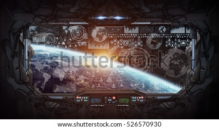 Window view of planet earth from a space station 3D rendering elements of this image furnished by NASA