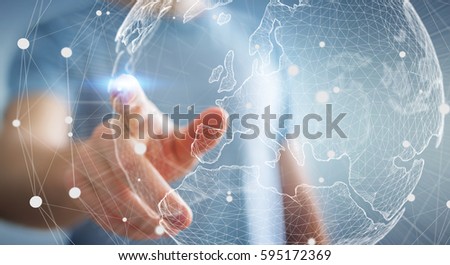 Businessman touching global network and data exchanges over the world 3D rendering