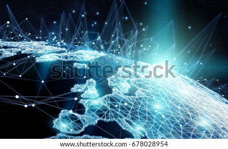 Global network and datas exchanges over the planet Earth 3D rendering elements of this image furnished by NASA