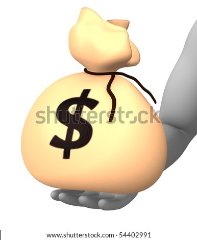 stock photo : 3d render of cartoon character with money bag