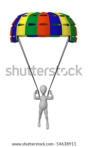 3d Render Of Cartoon Character With Parachute Stock Photo 54638911