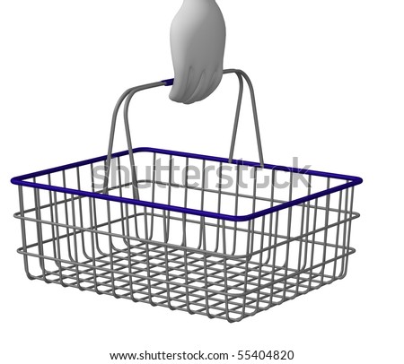 3d Render Of Cartoon Character With Shopping Basket Stock Photo