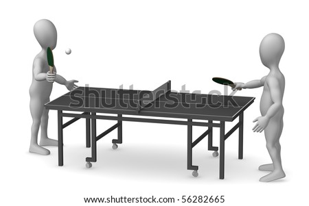 stock photo : 3d render of cartoon characters playing table tenis