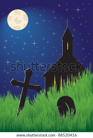 Night landscape of Catholic churches
