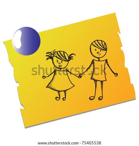 cartoon girl and boy holding hands. oy and girl holding hands