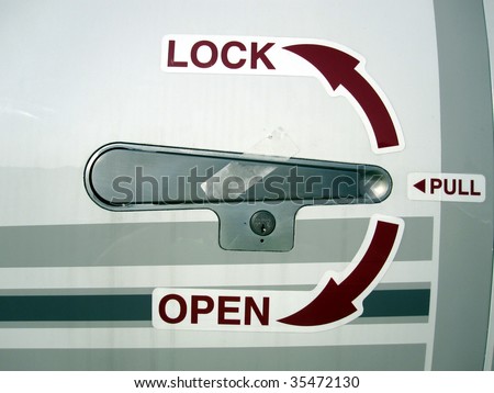 Close up of aircraft door lock