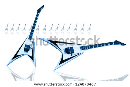 Blue guitars on white background