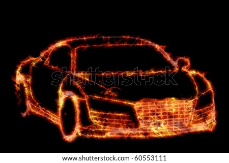 stock photo Fire car on black background