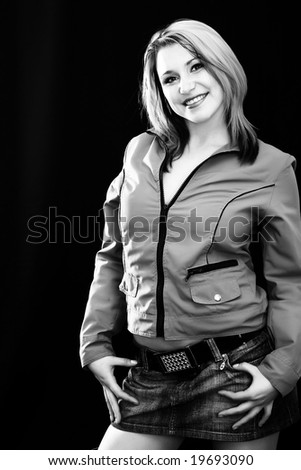 The Laughing girl on a black background
