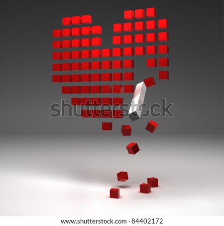 broken heart composed from red cubes