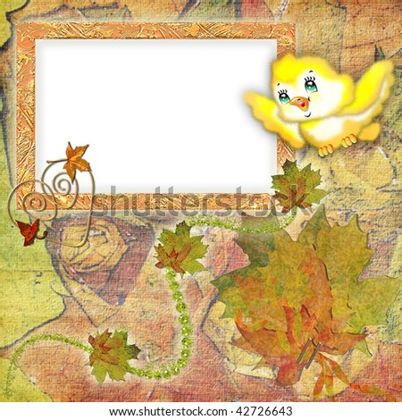 Autumn frame with leaves and a bird