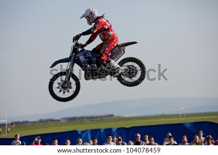 GALWAY, IRELAND - MAY 26:  Josh Grindrod freestyle motocross rider jumps through the air during The  Extreme Stunt Show on May 26, 2012 in Galway, Ireland