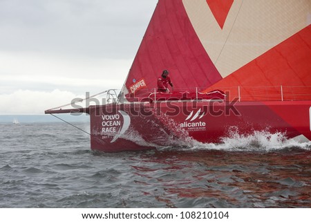 GALWAY, IRELAND - JULY 7: CAMPER with Emirates Team New Zealand, Skipper Chris Nicholson, competing in the Discover Ireland In-Port Race, during the VOR 2011-12, on July 7, 2012 in Galway, Ireland.