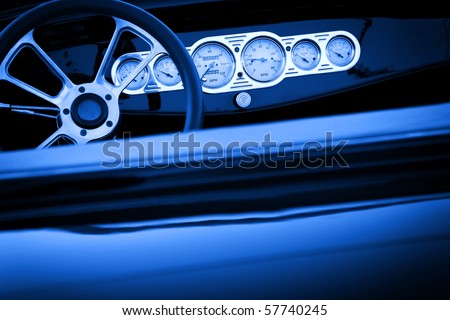 stock photo stylish steering wheel and dashboard in vintage car 