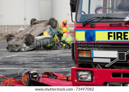 Fire Service Truck and Rescue Emergency Units at car crash