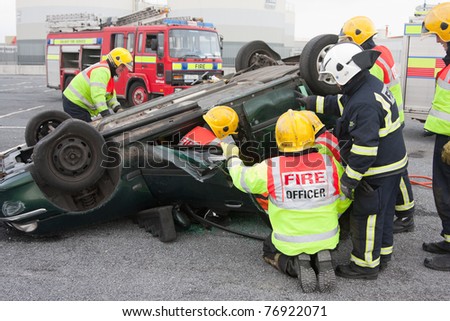 GALWAY - MARCH 9: Galway Fire and Rescue Emergency Units at car crash training on March 9, 2011 in Galway, Ireland.
