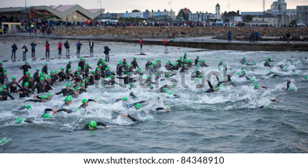 GALWAY, IRELAND - SEPT 4: Athletes start at first Edition of Galway Iron Man Triathlon on September 4, 2011 in Galway, Ireland