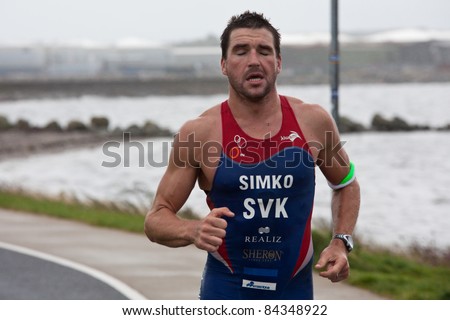 GALWAY, IRELAND - SEPT 4: Pavel Simko (7), II place, competes at first Edition of Galway Iron Man Triathlon on September 4, 2011 in Galway, Ireland