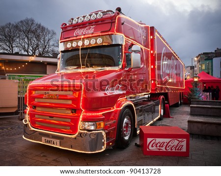GALWAY, IRELAND - NOVEMBER 27: Coca-Cola iconic Christmas truck at \