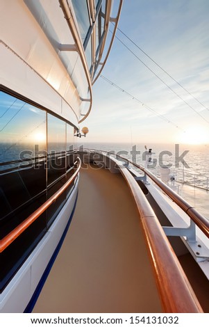 Sunset on deck of cruise ship, Atlantic ocean