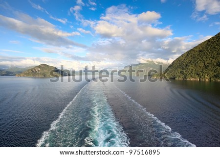 Scenic views of Storfjord (Norway) from deck of cruise ship