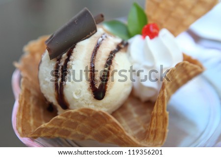 vanilla ice cream with waffle