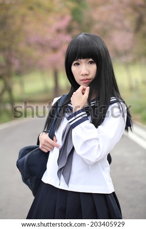 japanese school girl with flower
