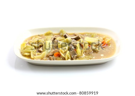 Thau food pork stomach with pickle lettuce isolated in white background