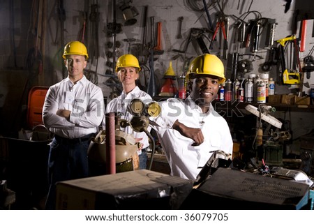 Colleagues in office maintenance area