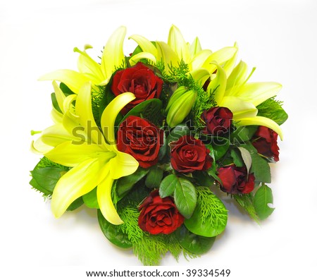 red rose and yellow lily bouquet