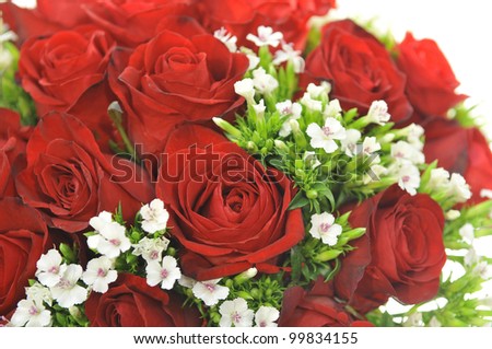 Bouquet with roses and small flower background