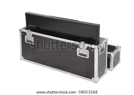Metallic rivets of a road case (for transporting music and  plasma  television)