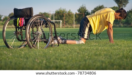 young handicapped man exercise