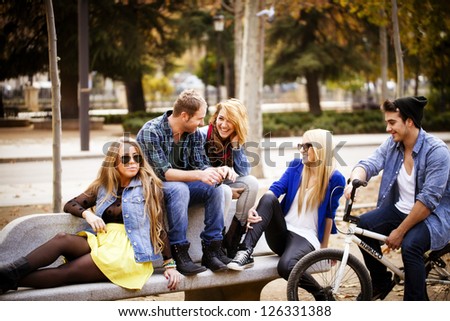 Groups of friends in the park