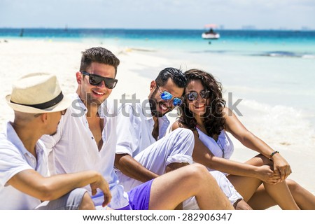 Group of young people traveling in latin-america. Isla Mujeres, Mexico.