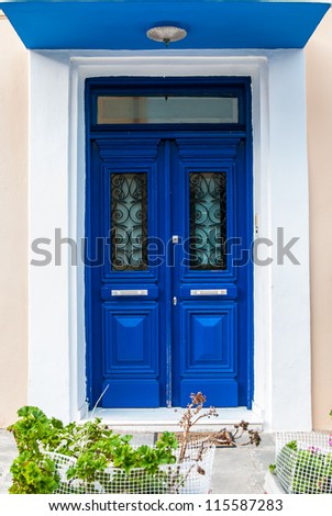 Impressive Greek blue front door in Katakolon