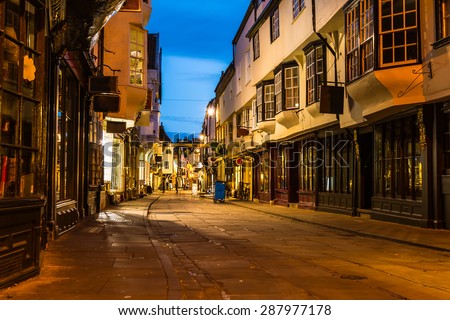 Old street view in York, England in the evening.